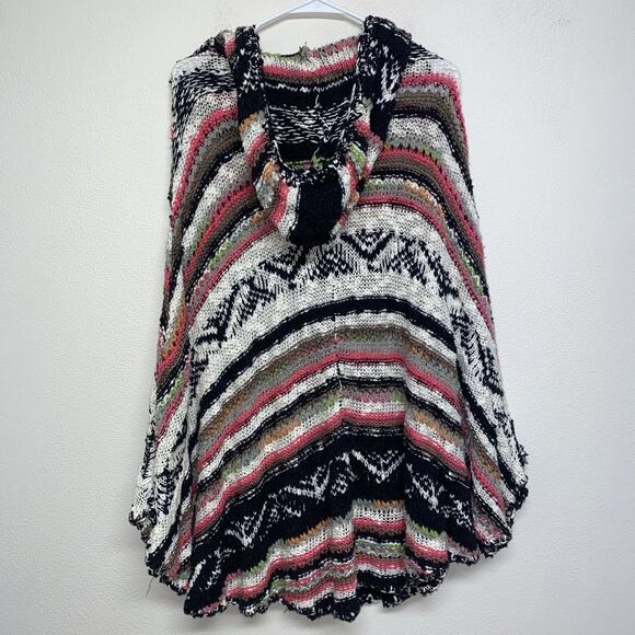 Free People Hippie Boho Festival Bubble Tea Hooded Poncho M/L - Picture 8 of 10